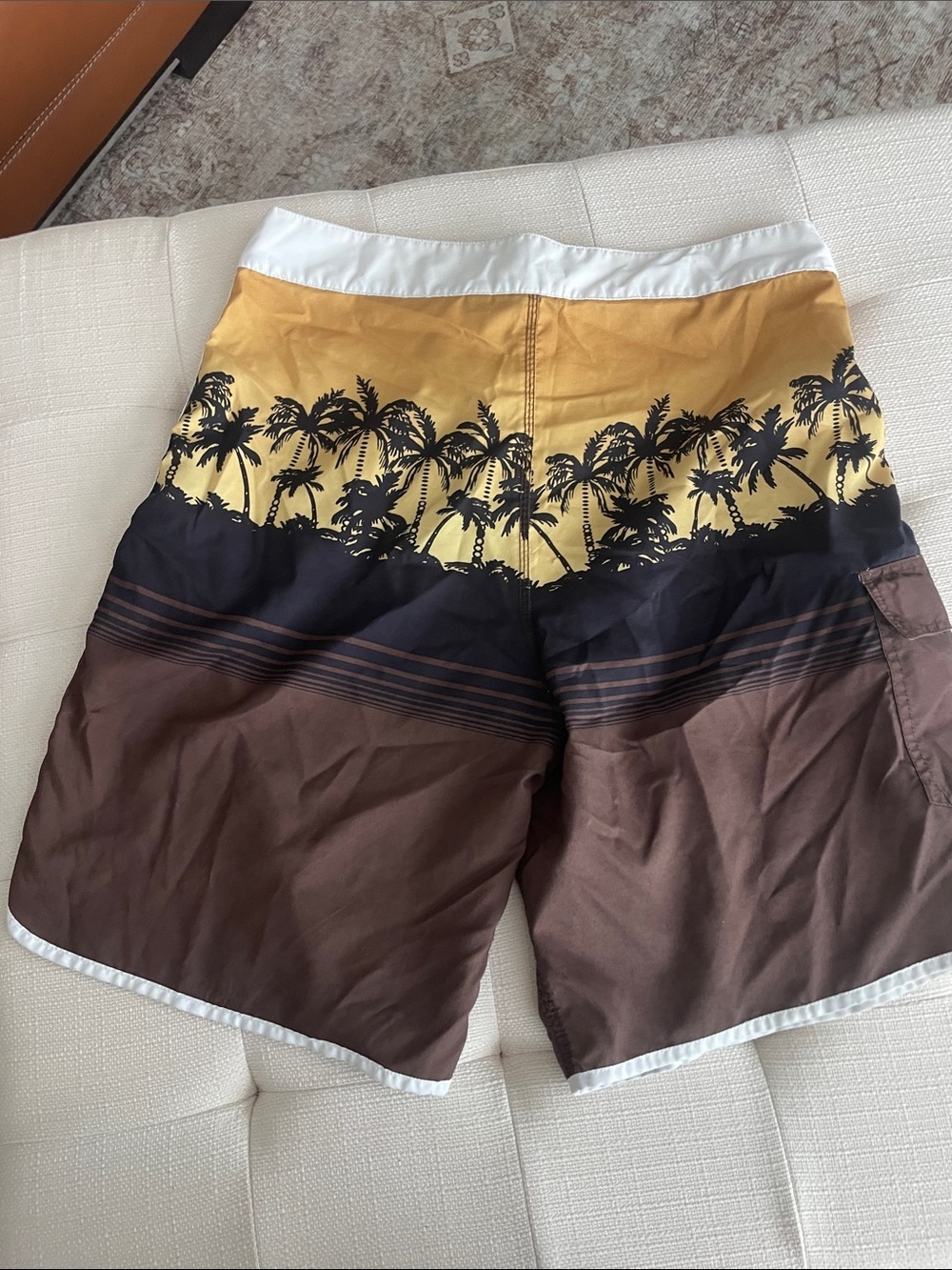 burnside Yellow, Black & Brown Palm-Print Swim Board Shorts